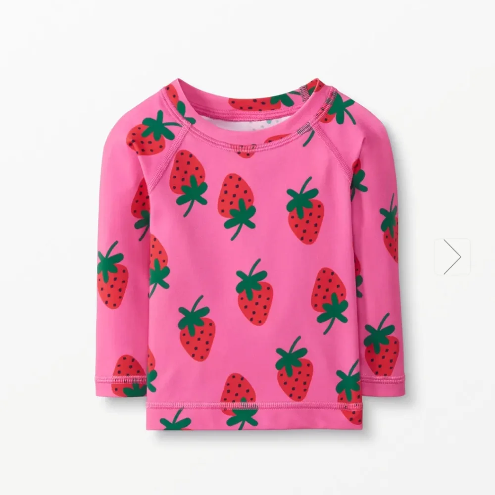 Hanna Andersson Pink Strawberry Print Kids Swim Rashguard